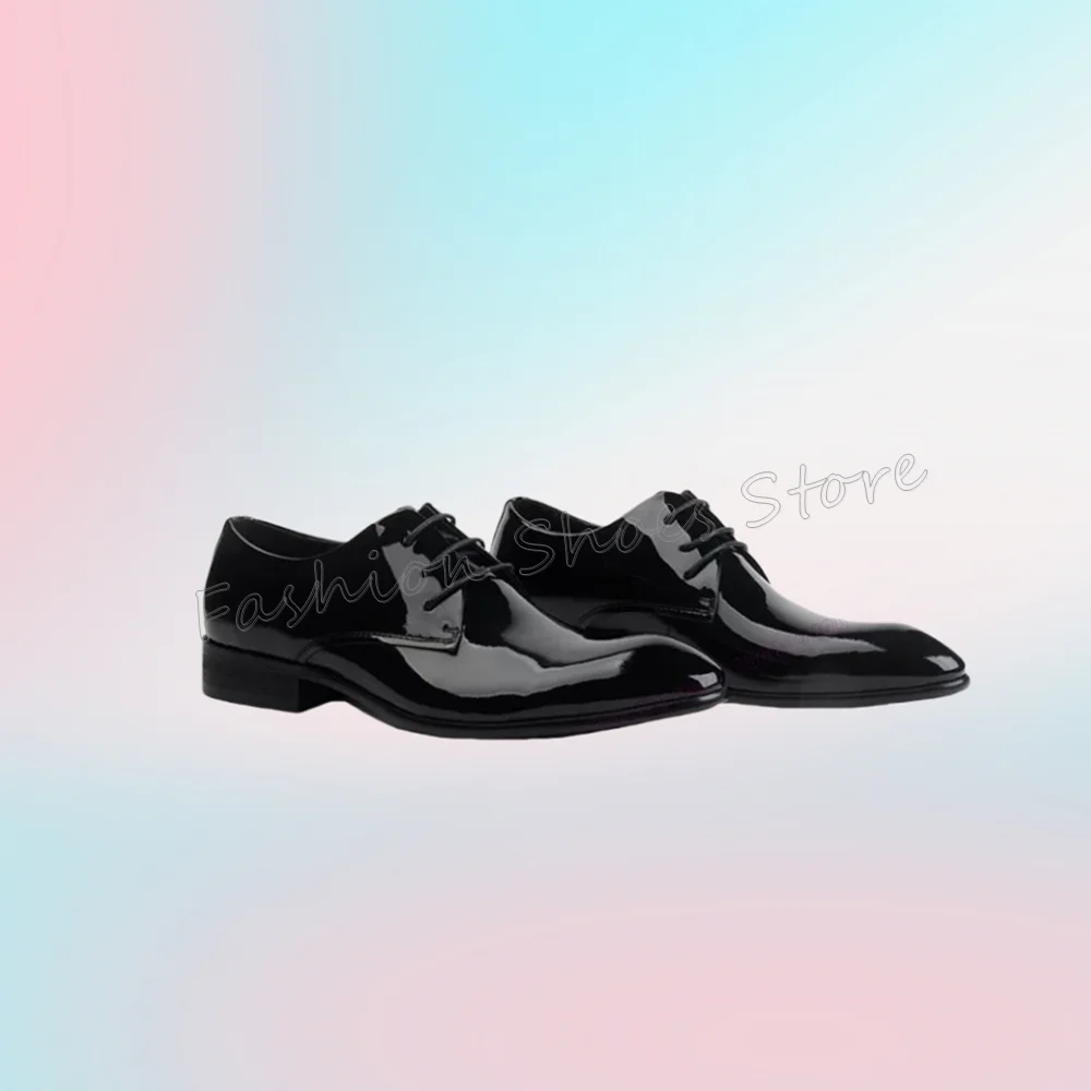 

Black Patent Leather Men's Dress Shoes Lace Up Chunky Heels Business Shoes for Men Handmade Luxury Shoes Zapatos Para Hombres