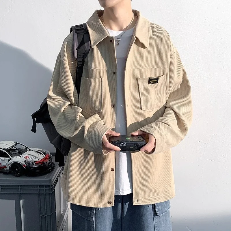 Men's Corduroy Jacket Loose Casual Long Sleeve Retro Workwear Shirt Trendy Brand Autumn Winter Comfortable Handsome Button up