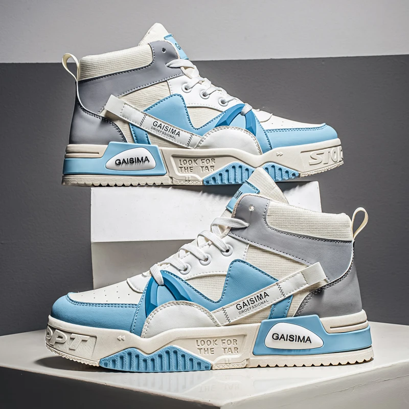 

Men Board Shoes High Top Leather Wear-resistant Anti Slip Comfort Autumn Sneakers Students Daily Wear Walking Shoes Large Size