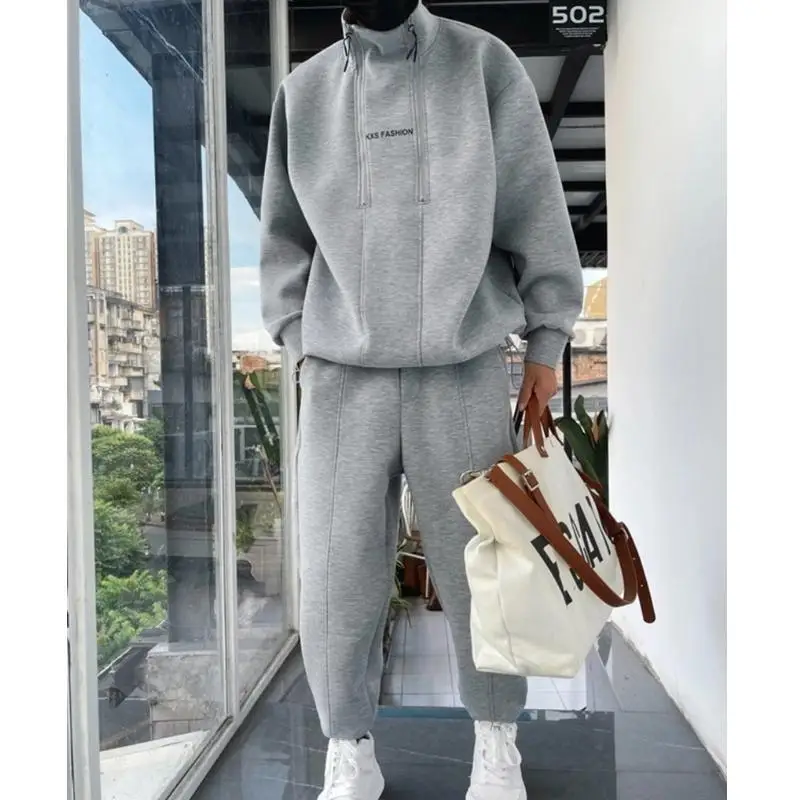 

Осенне-зимний комплект больших размеров: толстовка с двойной молнией и брюки, 250 г/м², новый, разноцветный