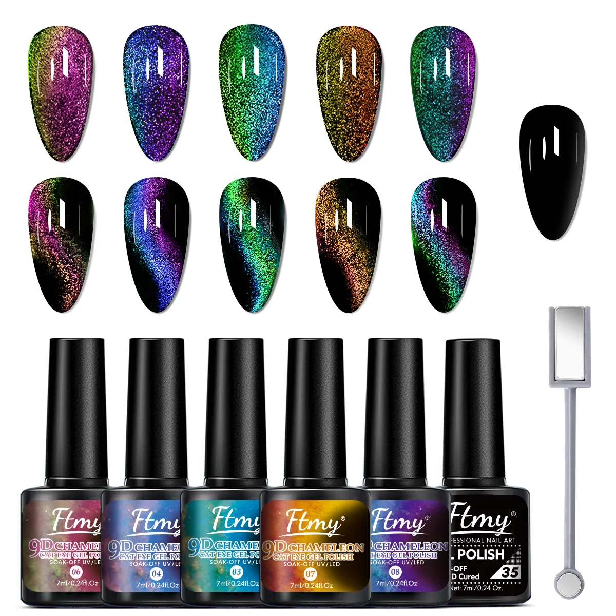 6 Colors Starry Sky Effect Magnetic Gel Polish Set with Soak Off UV LED Cat Eye Gel Polish Manicure Nail Art Kit - Magnetic Stic