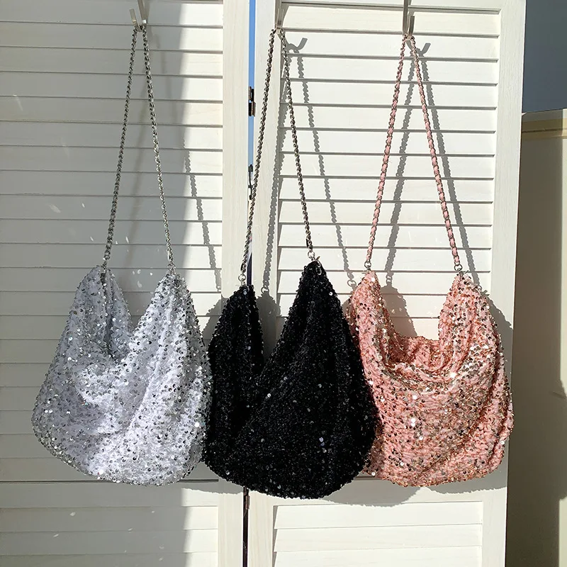 Sequin Trendy Crossbody Bag Vintage Versatile Women Chain Handbags Designer Large Capacity Casual Tote Bag Luxury Handbags New