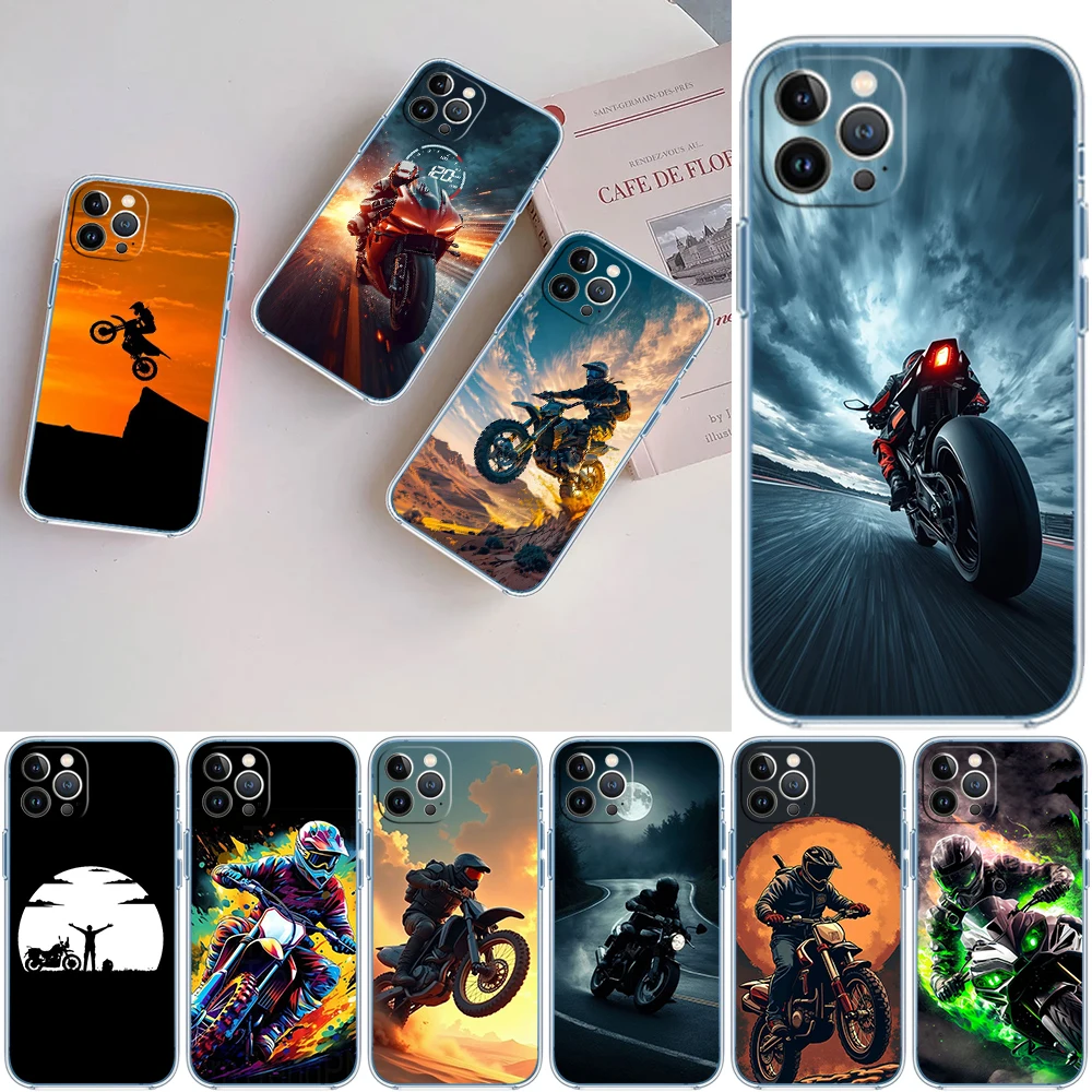 Motorcycle Racing Transparent Phone Case for Motorola G40 G04 G05 One Ace Action  Fusion Plus Hyper Macro Vision Zoom view 3