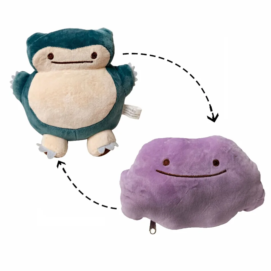 18cm Pokemon Anime Dolls Reversible Pillow Cushion Ditto Transform Snorlax Plush Toys Pillow Doll For Kids Gift