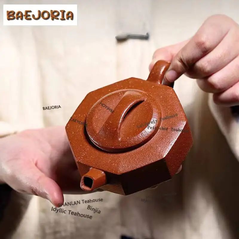 200ml Yixing Purple Clay Teapots Handmade Octagon Large Caliber Pot Raw Ore Downhill Mud Tea Maker Kettle Strainer Zisha Tea Set