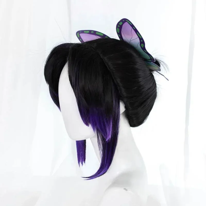 

CyUWOWO Shinobuu Cosplay Wig 23cm Short Black Purple Gradient Hair