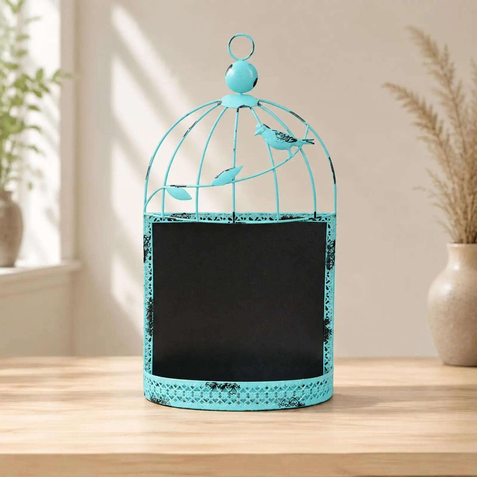 Wall Mounted Birdcage Chalkboard Sign Hand Painted Iron Hanging Decor for Kitchen Shop Display
