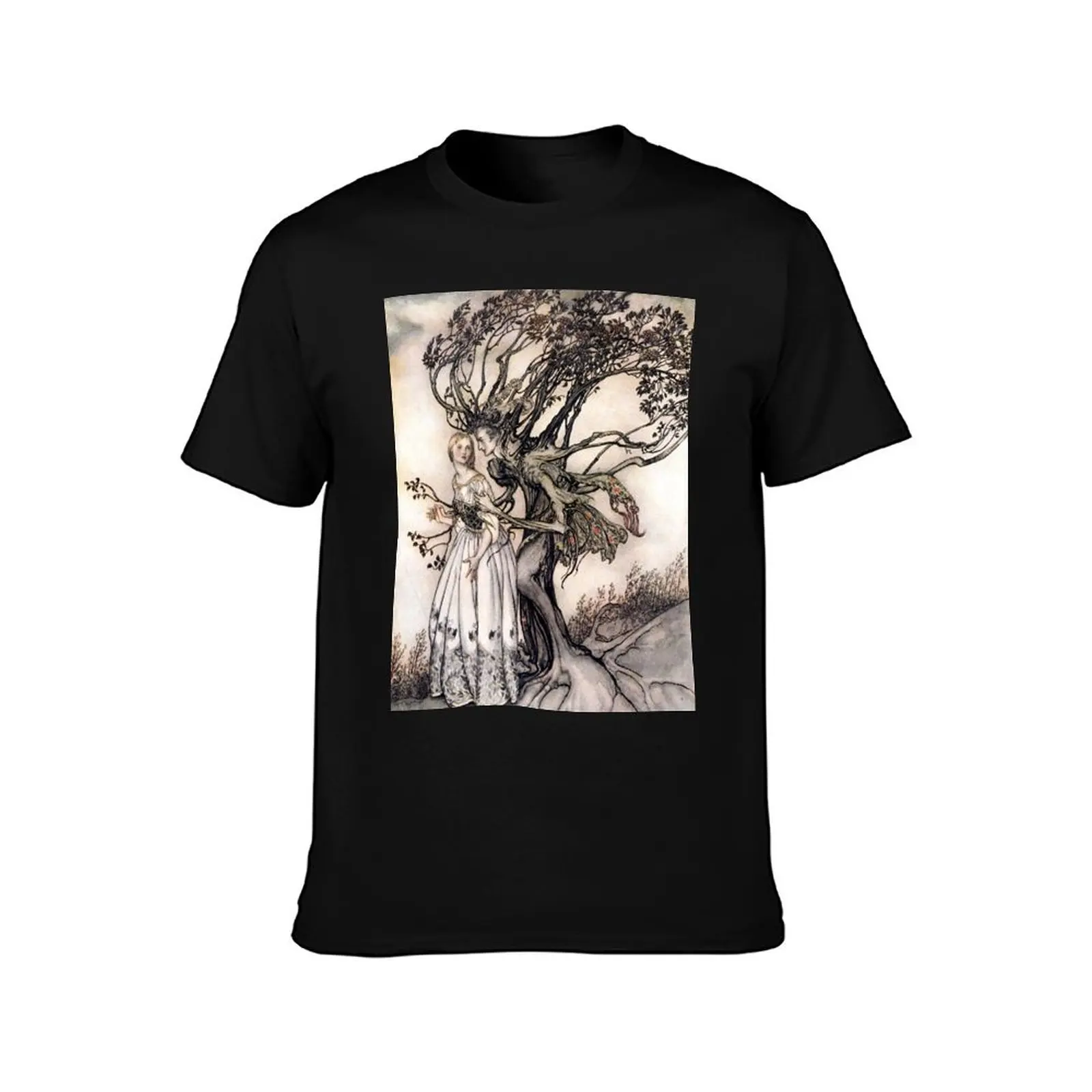 The Old Woman in the Woods - Brothers Grimm - Arthur Rackham T-Shirt Summer Casual Cotton Tee Oversized Streetwear Tops