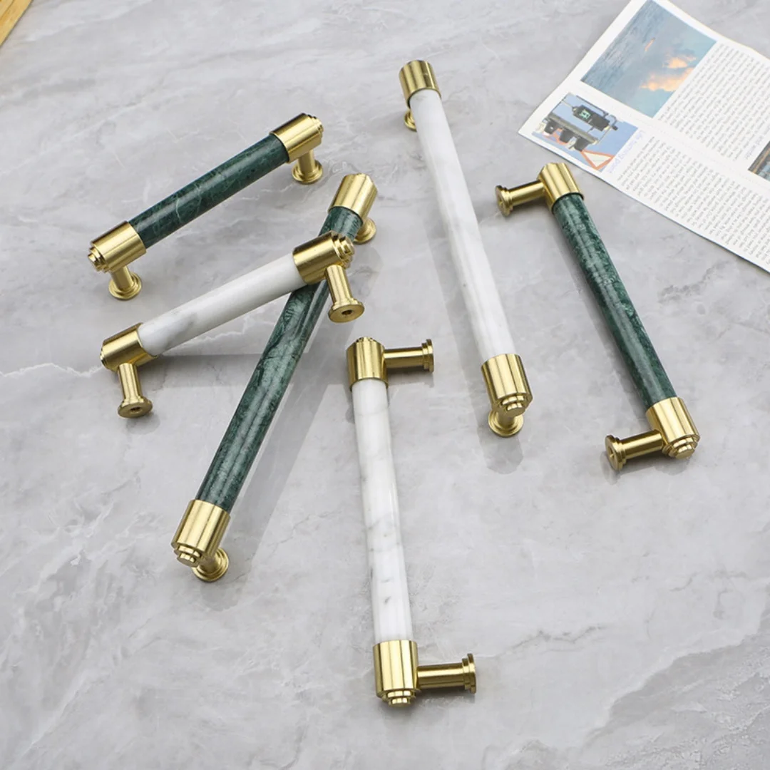 96 128 160mm Modern Fashion Pure Copper Dark Green White Marble Pattern Wardrobe Cupboard Kitchen Cabinet Wine Cabinet Handle 5