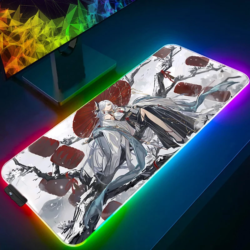 

Mouse Pad LED Anime Girl Gaming Accessories Mousepad Gamer RGB PC Completo Computer Genshin Impact Shenhe Keyboard Pad Desk Mat