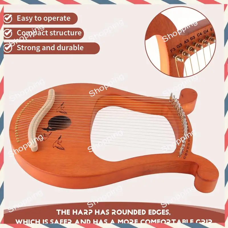 

A44M Lyre Harp,19 String Greek Violin,19 String Lyre Unique Patterns Carved Phonetic Symbols,For Music Lovers Beginners,Etc