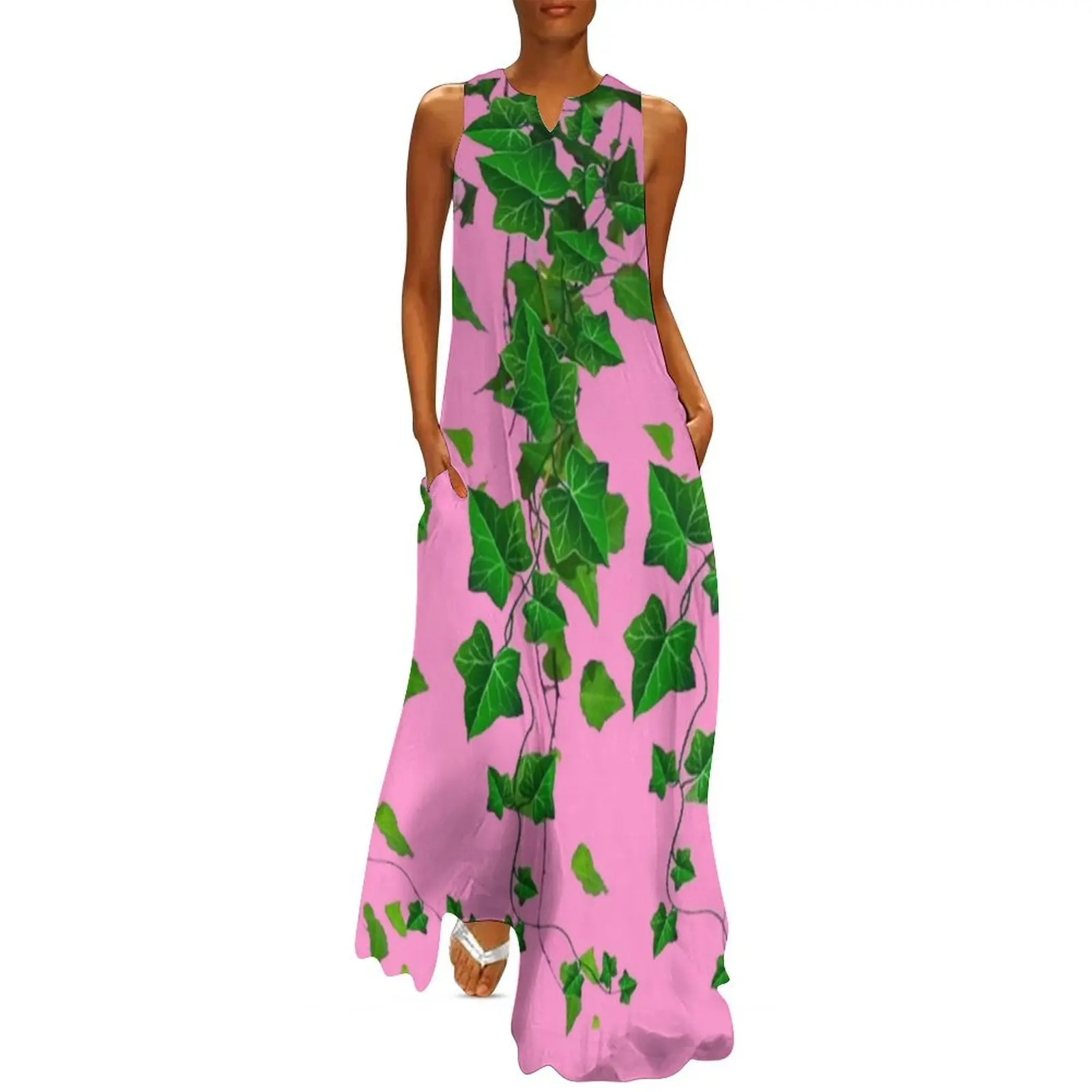 

GREEN IVY HANGING LEAVES VINES PINK ART Long Dress evening dresses women Evening dresses Dress