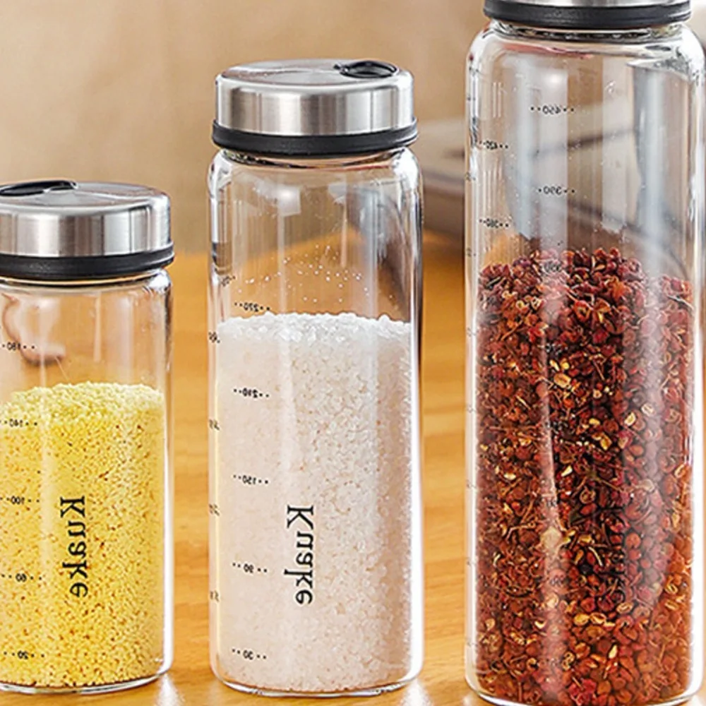 High Borosilicate Glass Seasoning Can Pepper Spice Shaker Kitchen Salt Sesame Solid Condiment Seal Bottle With Rotary Lid