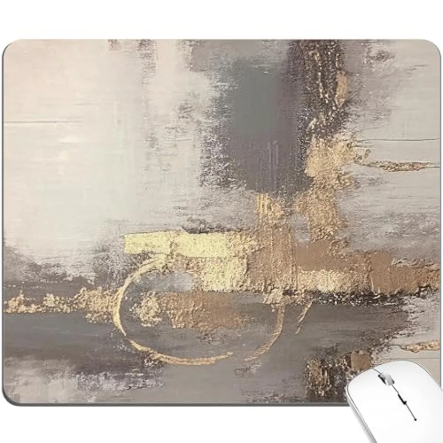 Abstract Art Mouse Pad Grey Gold Gray Cute Minimalist Mousepad Desk Mat Oil Painting Rectangular Aesthetic Washable Small Offic