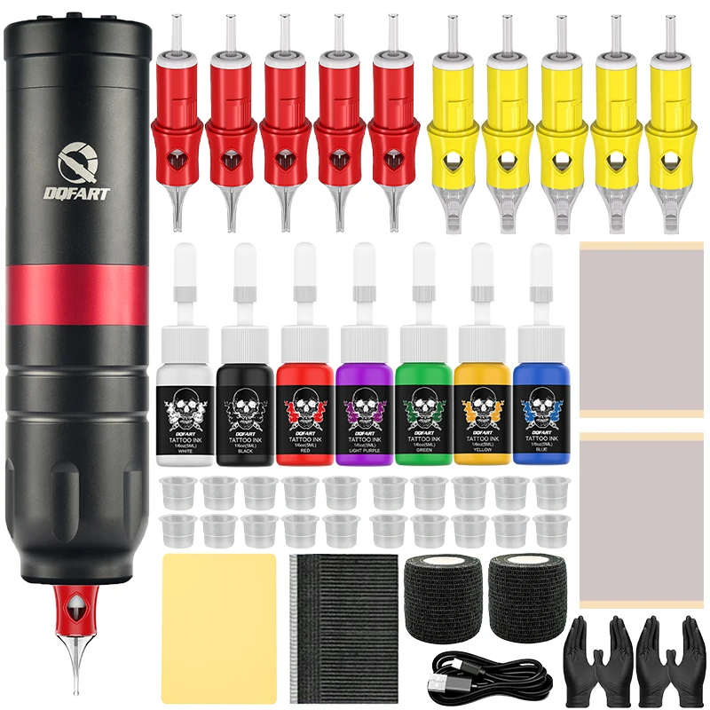 DQFART Wireless Tattoo Kit Tattoo Machine 4 Hours Working 8V/6300rpm No-load Speed LED Display Screen Tattoo Pen