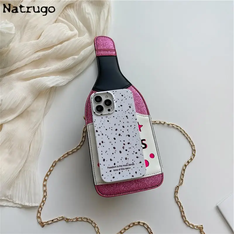 Creative Bottle Shape Chains Crossbody Bags for Women Designer Funny Shoulder Bags Cute Lovely Small Purse And Handbag