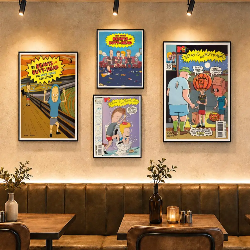 Beavis And Butthead Tv anime Poster Vintage Retro Anime Poster Stickers Peel and Stick Wall Art Home Decor