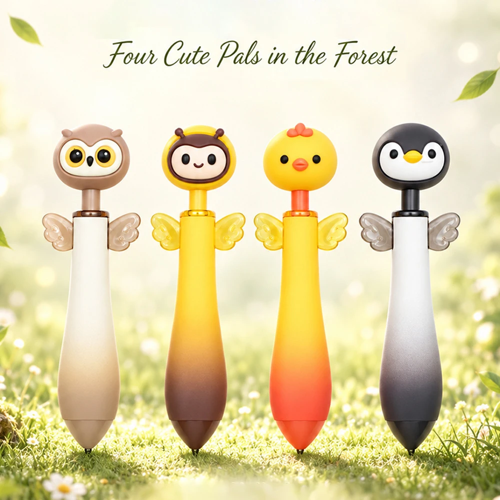 Creative Forest Companion Pen, High Beauty Cute Pet Shaped Press Ballpoint Pen, Student Mini Portable Short Pen