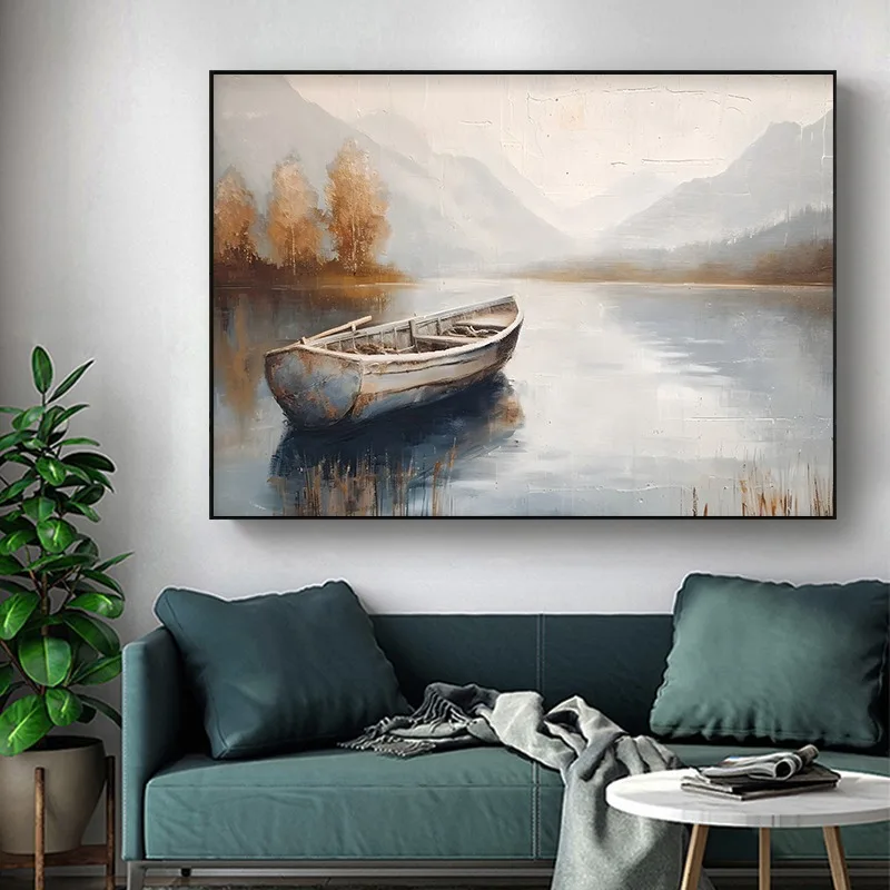 Vintage Landscape Canvas Wall Art Windmill Oil Rig Sunset Mountain Print Coastal Scenery Painting Farmhouse Living Room Decor