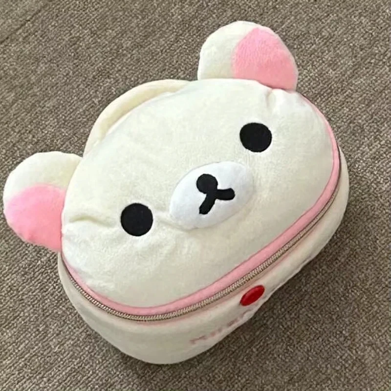 New Cute Rilakkuma Bear Girl Plush Elliptical Stereoscopic Makeup Bag Portable Storage Bag Cute Cartoon Easy Bear Bear Storage W