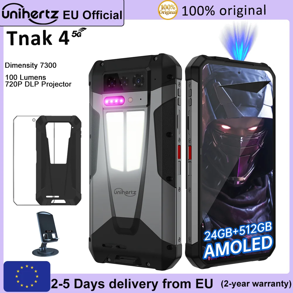 Unihertz par 8849 Tank 4 Smartphone Android 14 projecteur 720P intégré dimension 7300 24GB 512GB 11600mAh 120Hz AMOLED 5G téléphone