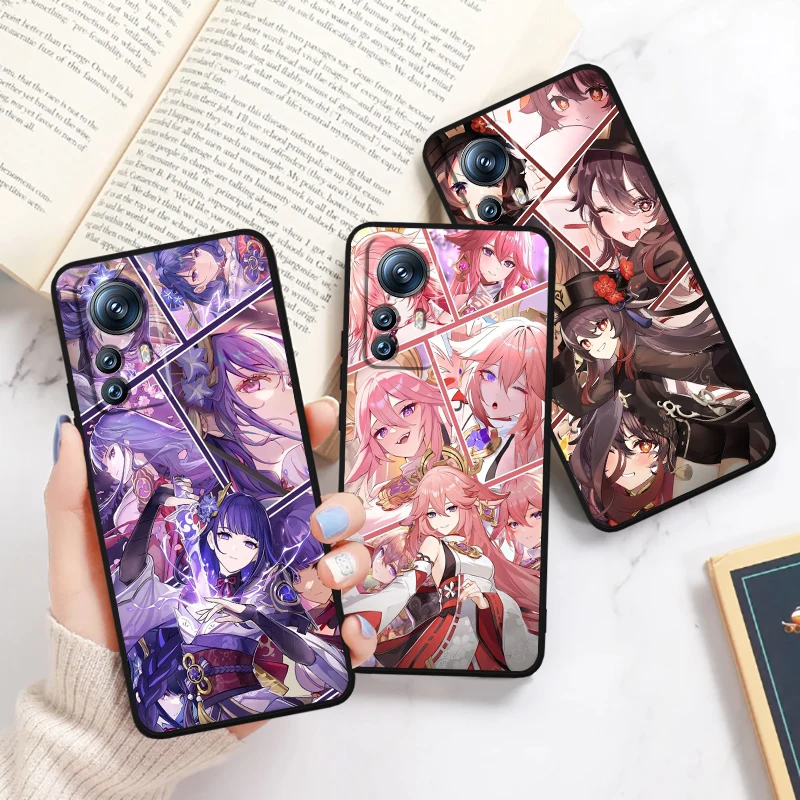 Genshin Impact Cartoon Fashion For Xiaomi Mi Poco F5 F4 F3 X6 X5 X4 X3 M6 M5 M5S M4 M3 C65 Pro GT NFC 5G Black Soft Phone Case