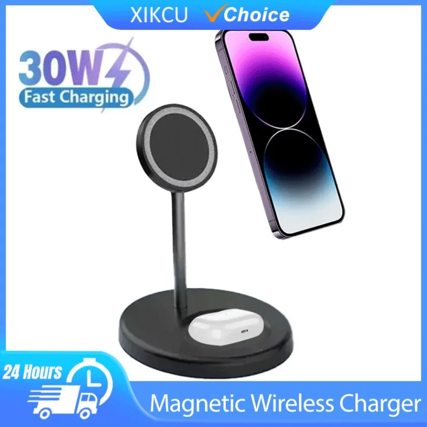 

Магнитная подставка для беспроводного зарядного устройства 2 в 1, станция быстрой беспроводной зарядки, док-станция для телефона, наушники для iPhone 16, 15, 14, 13, 12 для Airpods