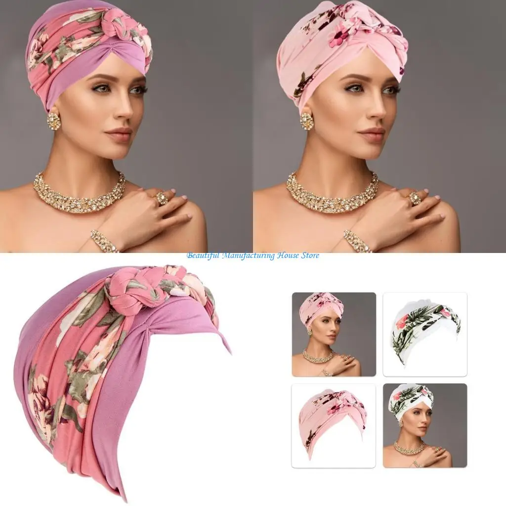 E56A Comfortable Turban Caps Suitable for Everyday Use Women Head Wrap Head Cover Headwrap