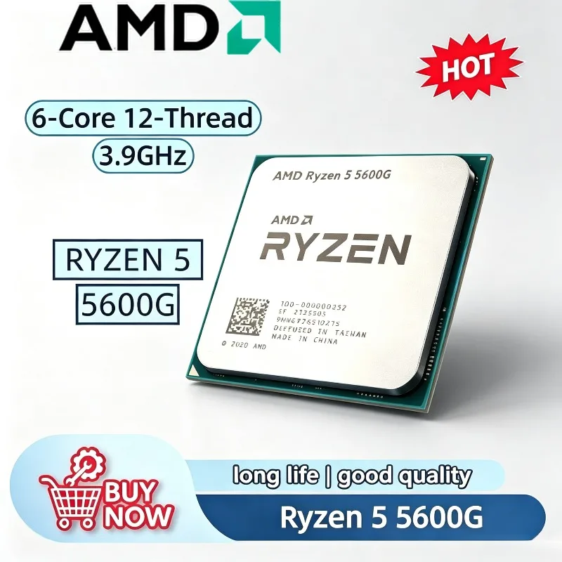 AMD Ryzen 5 R5 5600G CPU Desktop Processor, 6 Cores 12 Threads 3.9GHz, 65W, LGA AM4 Socket, Reliable Performance.