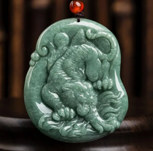 Natural Grade Jade Jadeite Green Zodiac Tiger Beast Lucky Pendant Men Women