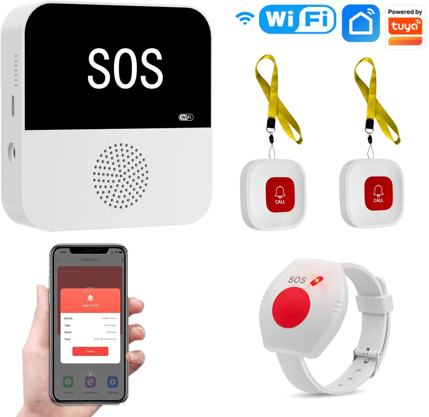 WiFi Wireless Elderly Caregiver Pager SOS Bracelet Call Buttons Alert System For Nurse Call Seniors Patients Indoor Old Helping