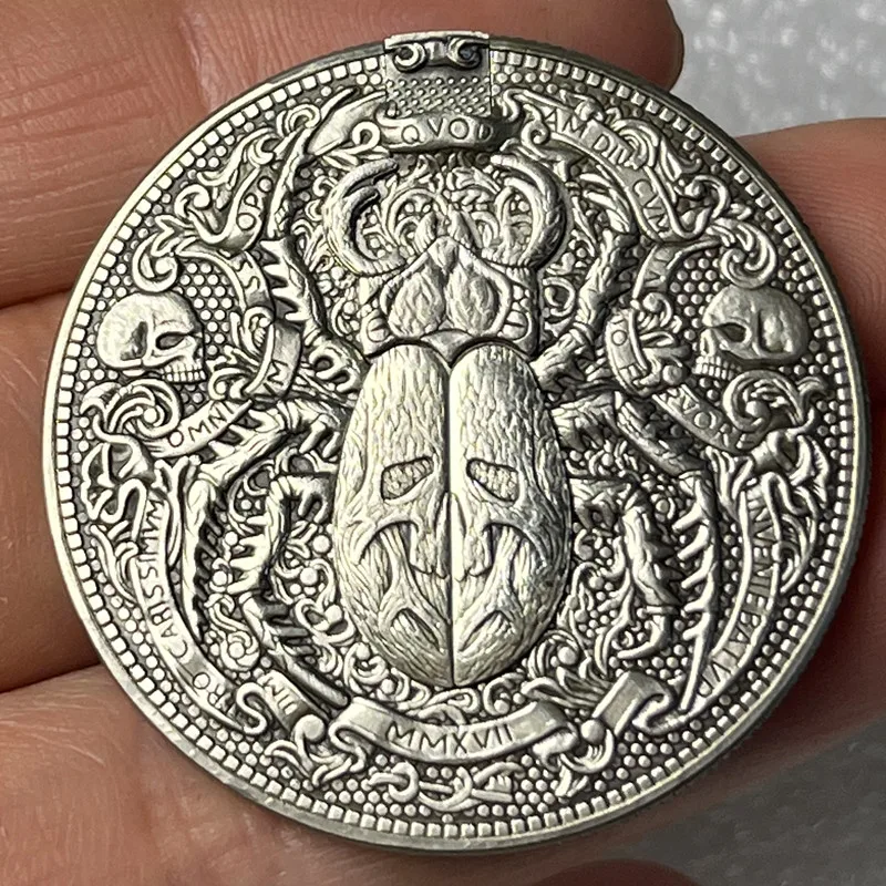 Handmade Movable Mechanism Hobo Nickel Coin \'Gold Scarab Egypt Vintage\'  Roman Booteen Art Collectible Creative Gift