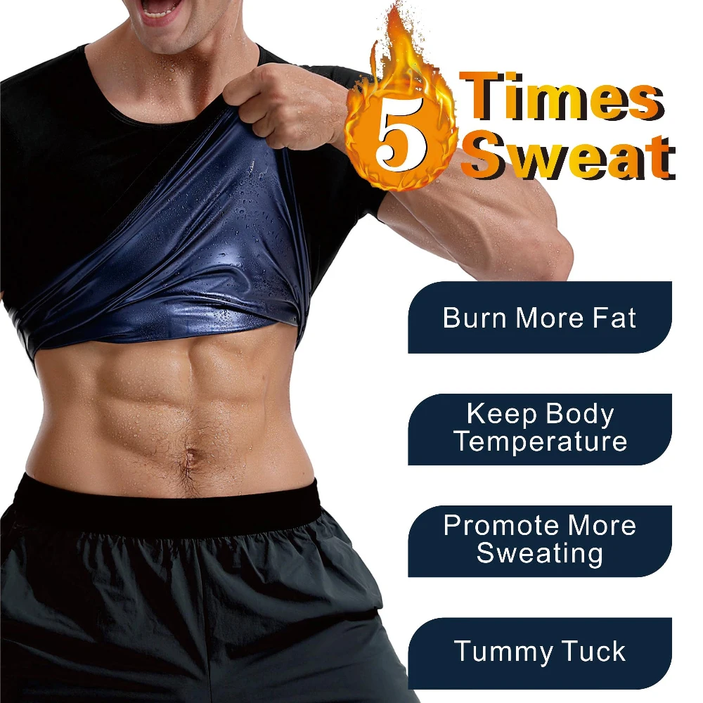 1PCS 5X Sweat Sauna Shirt for Men, Short Sleeve Compression Shapewear, Slimming Body Shaper Top for Belly Fat & Chest Toning