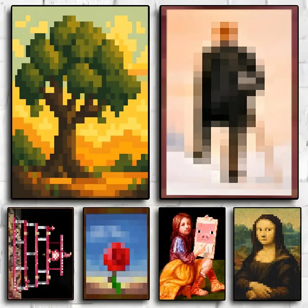 MC Artwork Pixels Painting Calligraphy Exhibition poster photo oil painting canvas synthetic fiber for living dining room