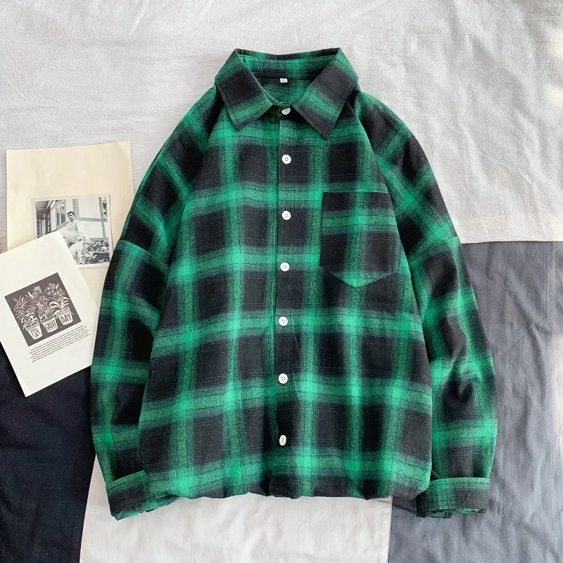 Ins Fashion Plaid Shirts for Men 2024 Autumn Winter High Quality Casual Flannel Men Retro Long Sleeves Shirt Streetwear Blouses