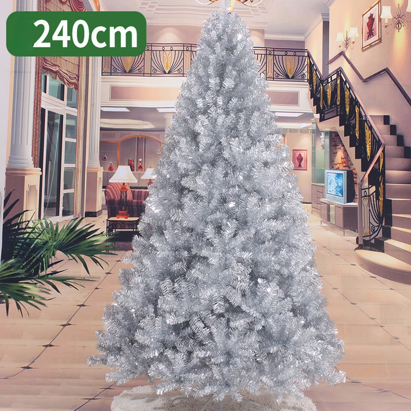 Artificial PVC Christmas Tree with Metal Stand, Silver Color Ornamental Tree, Home Shopping Mall Party Decoration