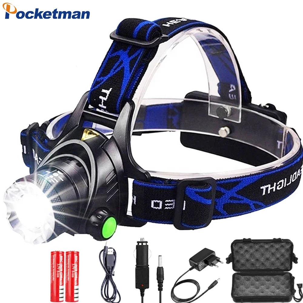 LED Headlamp Waterproof Zoom Headlight High Lumen Head Lamp Rechargeable Head Flashlight by 18650 Battery