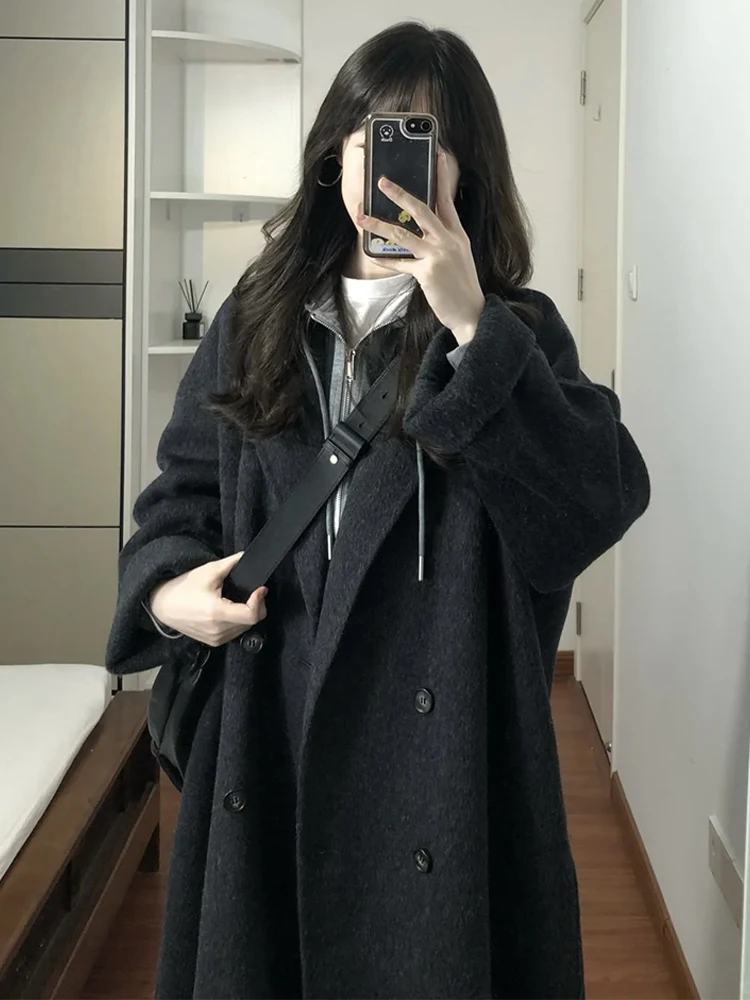 

Bla Double-Sided Camere Coat Women's Medium-Length Korean Sle Woolen Outerwear Commute Faion Winter Thiened Straight