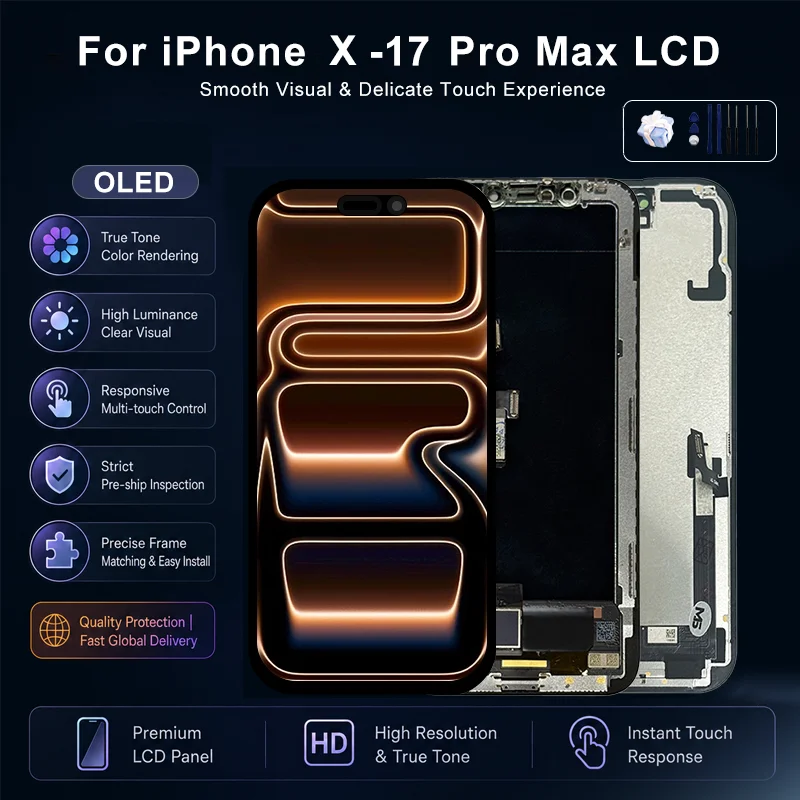 OLED For iPhone X XR XS XS MAX LCD 11 12 13 Mini Screen For iPhone 14 15 Pro 16 Plus 17 Pro Max Digitizer Assembly Replacement