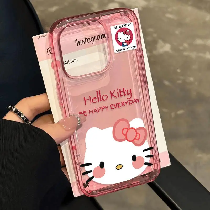 Kawaii Hello Kitty 15 14Promax Phone Case Suitable Iphone 16 13Pro Girlish Heart 12/11 Transparent Cartoon Couple Soft Shell