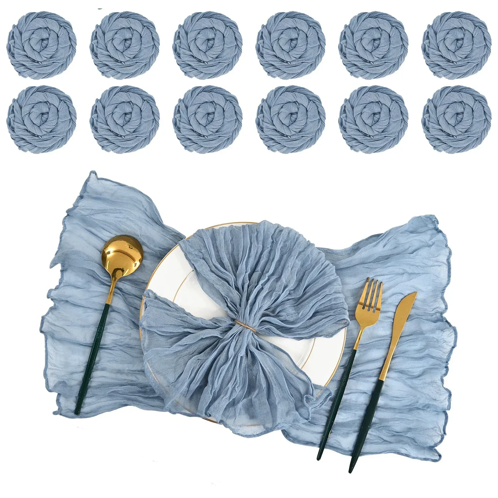Wholesale 100PC 50x50cm Dusty Blue NapkinS Cheesecloth Dining Party Wedding Banquets Christmas Banquets Arches Cake Table Decor
