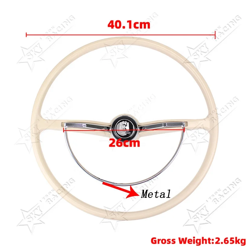 Volante clásico cromado blanco y negro para Volkswagen Beetle 62-71, 400mm, 15 y 3/4 pulgadas, VW Bug Karmann Ghia tipo 3, 1962-1971