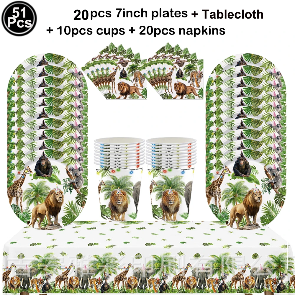 Dschungel Safari Pappteller Tasse Serviette Tischdecke Wildtier Geburtstag Party Einweggeschirr Safari Tier Mottoparty Dekor – Detail 2