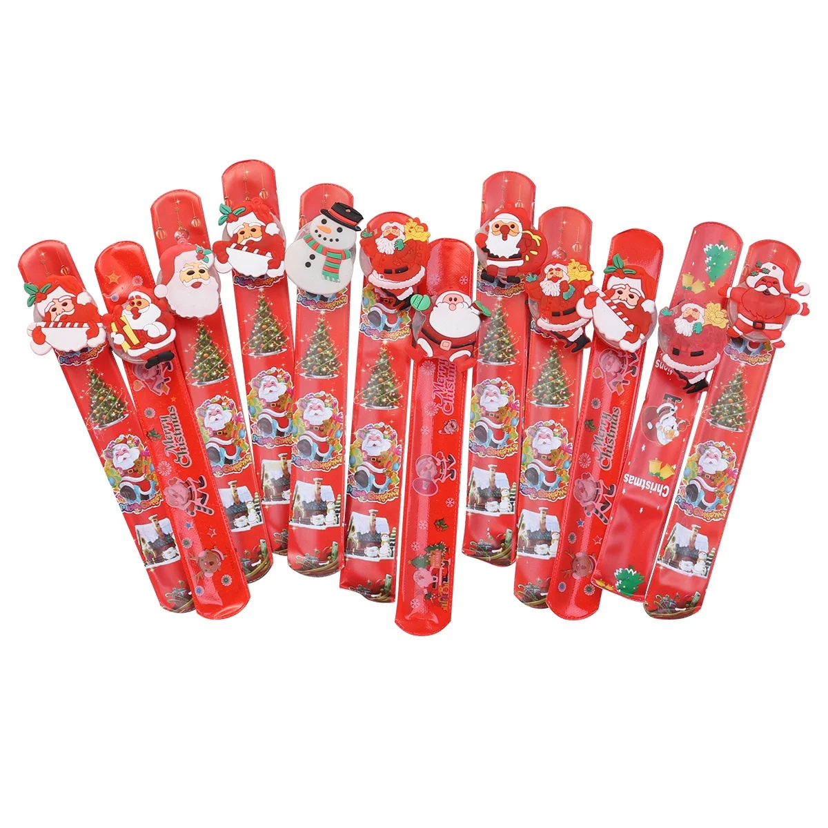 

12pcs Glow Bracelet Christmas LED Santa Claus Slap Wristband for Party Gifts Kids Adults Hair Band Decor Accessories