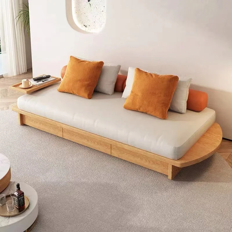 -style Log Wind Fabric Sofa Living Room Small Apartment Drawer Storage Double Bed and Breakfast Solid Wood