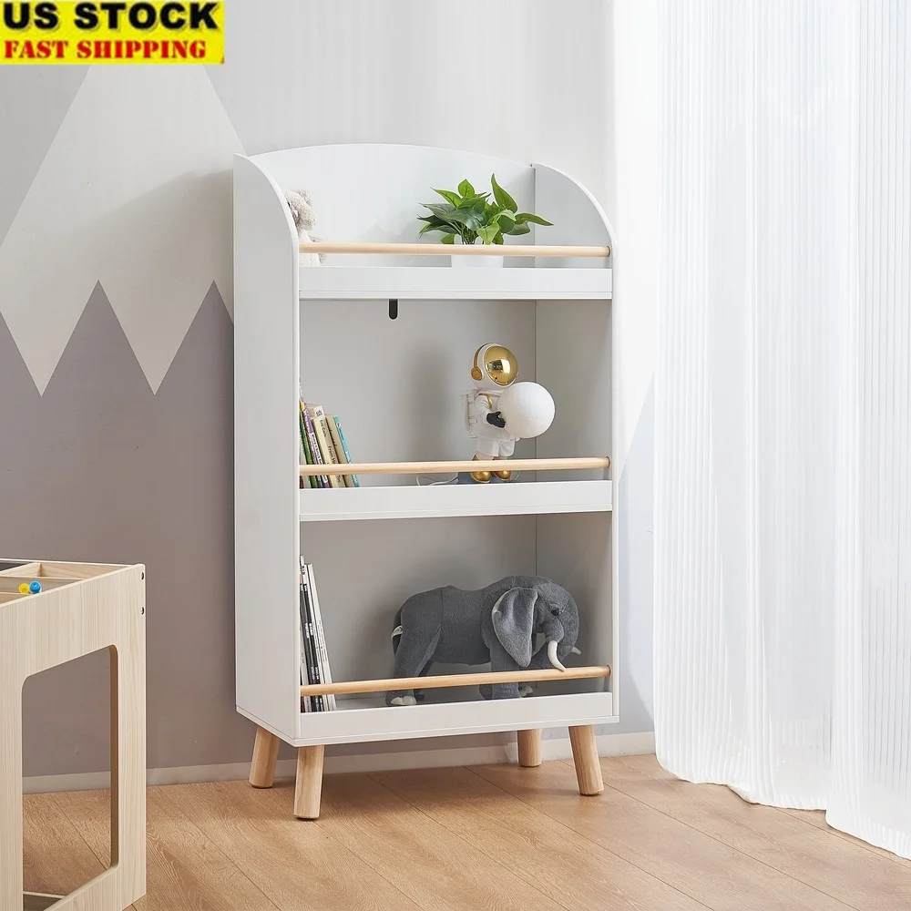 

Kids Wooden 3 Tier Bookcase Wall Mounted Storage Shelves Toys Books Nursery Playroom Bedroom Safe Design