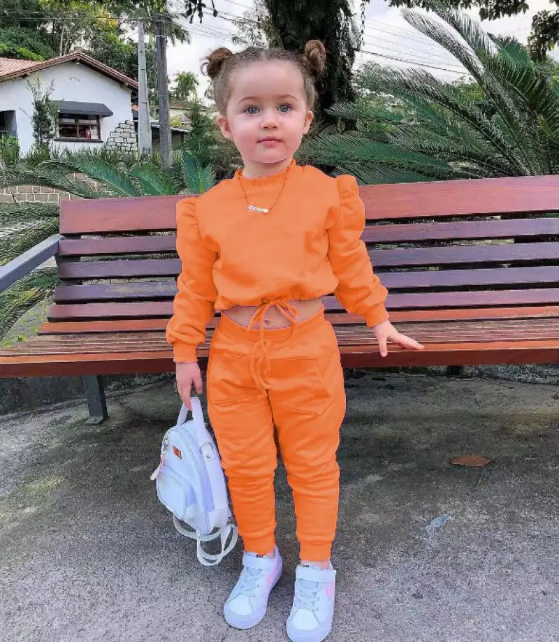 Autumn and Winter New Children's Set Multi Color Sports Long Sleeve Solid Color Sweet Fashion Hoodie Set for 1-8 Years