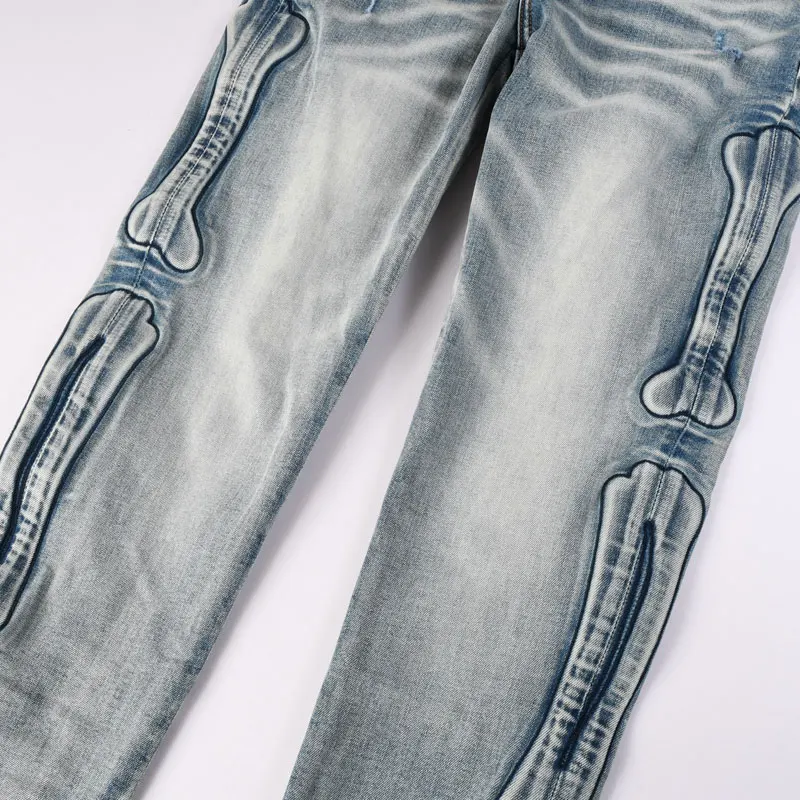 

Y2KStreet Fashion New Light Blue Men's Jeans Wrinkle Washed Nostalgic Stretch Slimming Jeans High Street Designer Hip Hop Bran