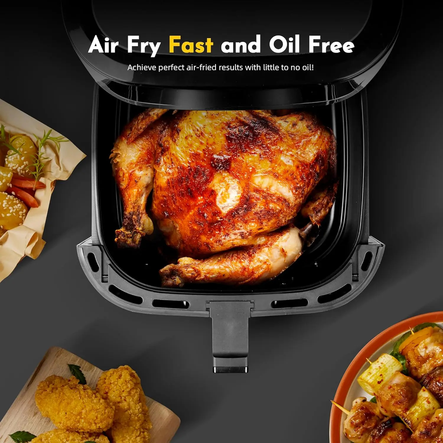 8.5QT Air Fryer, Upgraded 8-in-1 Square Nonstick Basket Air Fryers, Smart Touchscreen with 8-Presets, Air Fry, Bake, Broil, Rehe