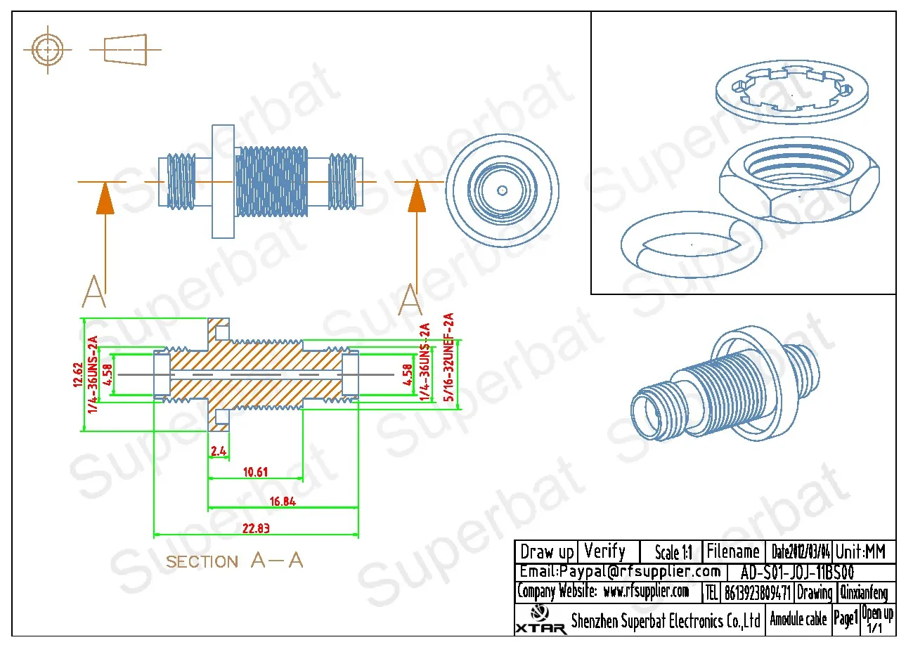 Superbat Adapter SMA Jack do żeńskiego o-ringów grodziowych Proste złącze koncentryczne RF